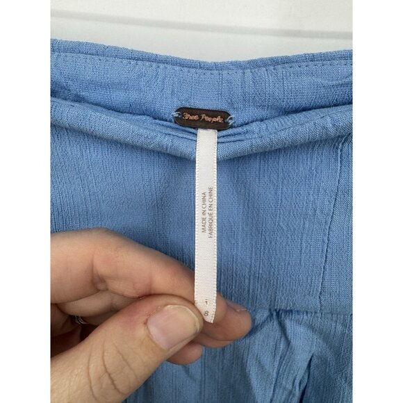 Free People Pleated Wide Leg Flowy Pants Women 8 Blue Preppy Feminine High Rise - Picture 3 of 8